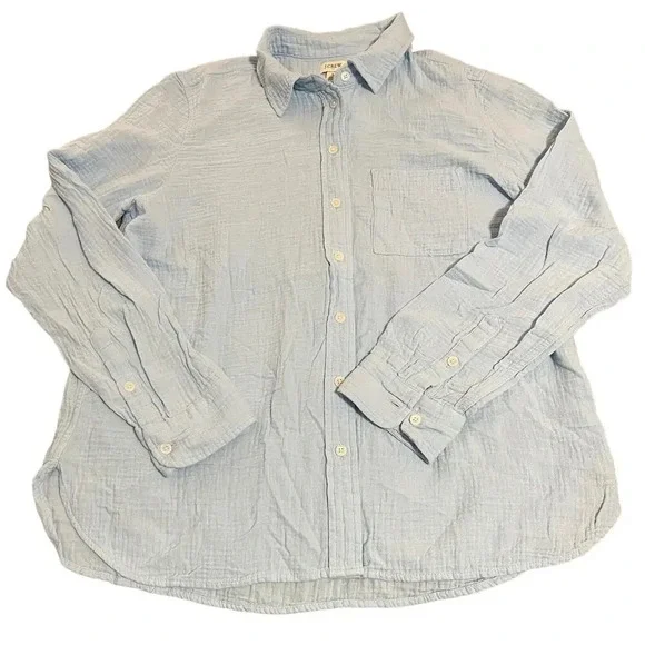 NWOT J.Crew Women Gauze Button-Up Shirt Light Blue Vacation Lightweight - Picture 4 of 8
